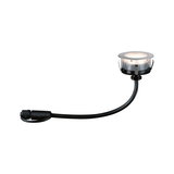 Round stainless steel LED recessed module with black cable for outdoor lighting