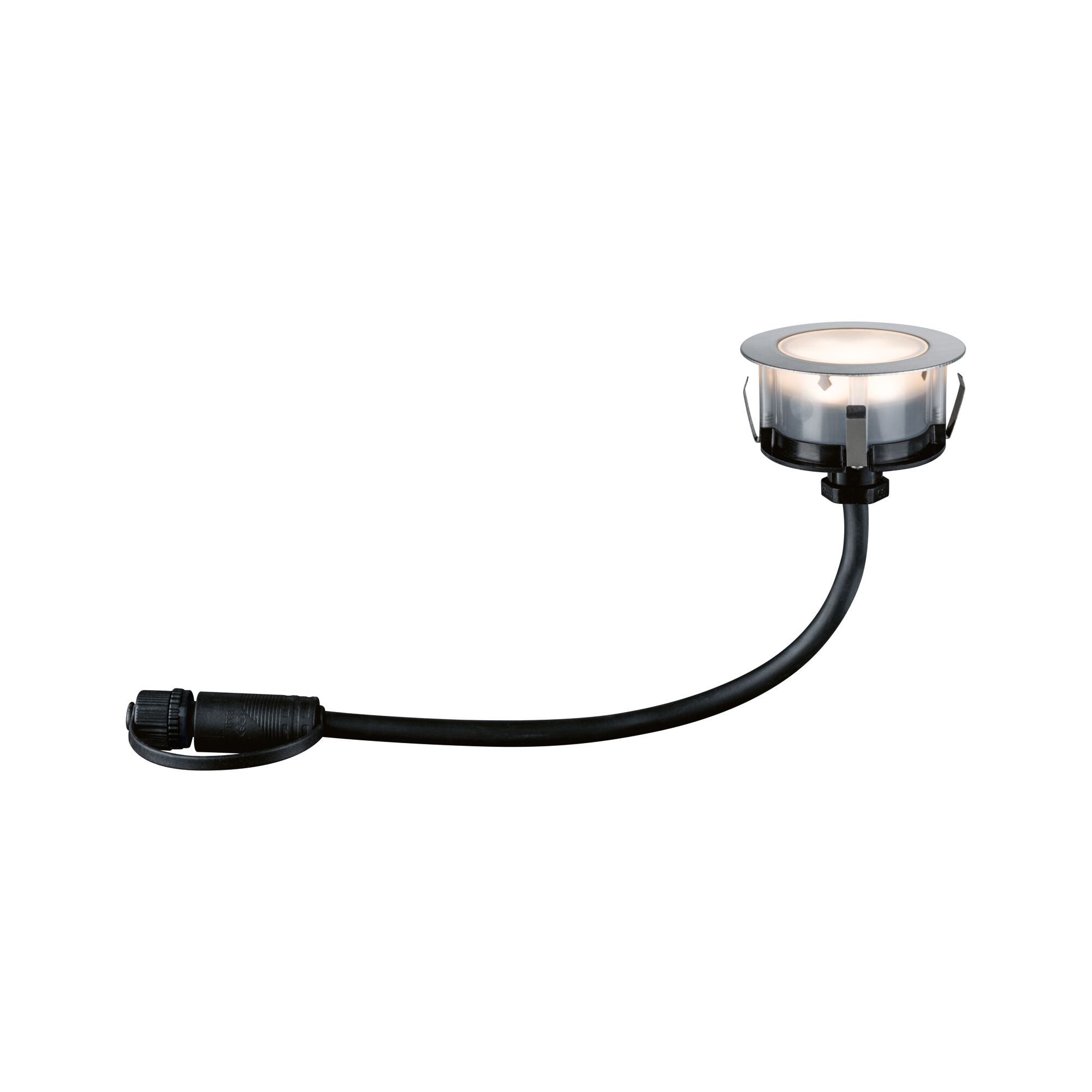 Plug & Shine Encastré de sol LED Floor Eco Spot individuel IP67 3000K 2W Argent Module LED encastré rond en acier inoxydable avec câble noir pour éclairage extérieur