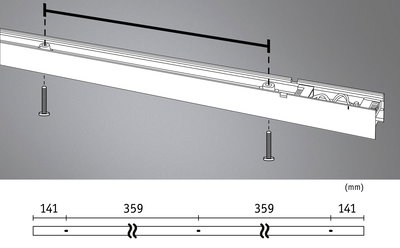 Technical drawing of white LED aluminum rail with screws and measurements in millimeters.