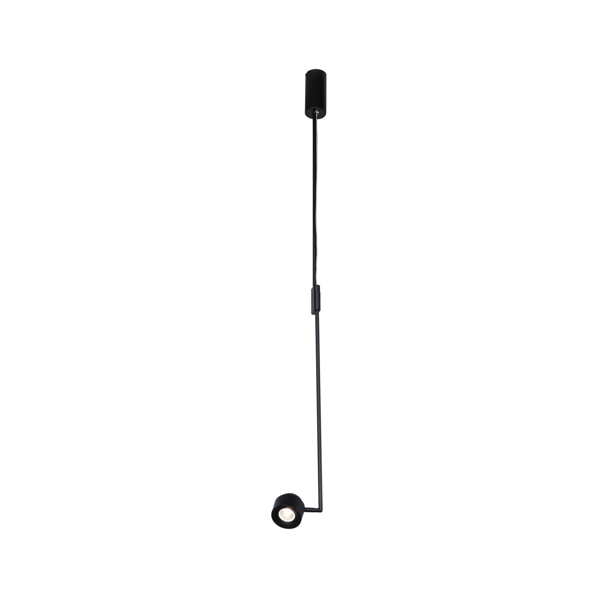 Black metal LED pendant light with adjustable spotlight head for modern indoor lighting