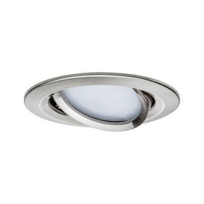 Rund schwenkbarer Einbaustrahler aus gebürstetem Edelstahl mit milchigem Diffusor für LED-Beleuchtung