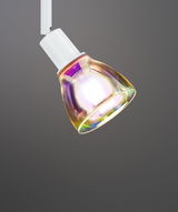 Moderner weißer Strahler mit irisierendem Glas, ideal für stilvolle LED-Beleuchtung im Innenbereich.