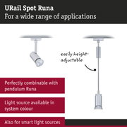 Height-adjustable silver metal URail Spot Runa light for versatile lighting applications