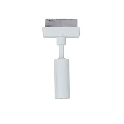 White LED track light made of plastic, modern spotlight with adjustable joint for rail systems