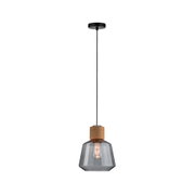 Hängelampe mit grauem Glas und Korkelement, schwarzem Kabel, moderne Wohnraumbeleuchtung
