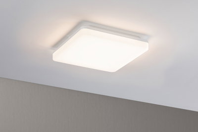 Quadratische weiße Deckenleuchte aus Kunststoff mit warmweißem LED-Licht für Wohnräume