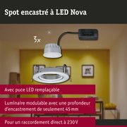 Spot encastré LED 3-Step-Dim Nova Coin Kit de base orientable rond 84mm 50° Coin 3x6W 3x470lm 230V gradable 2700K Alu tourné