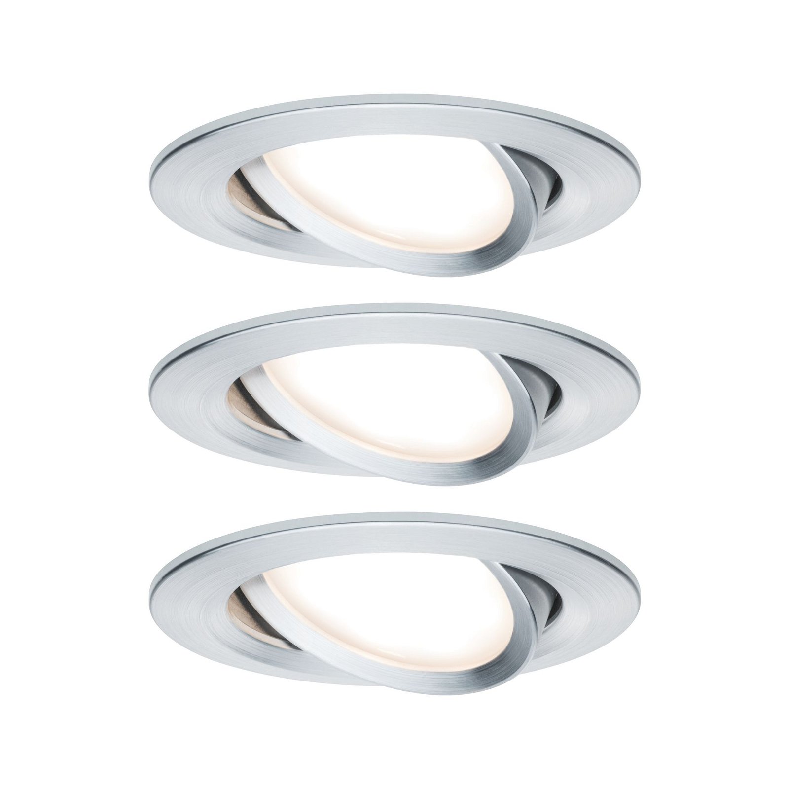 LED-inbouwlamp Nova Plus Coin Basisset zwenkbaar rond 84mm 50° Coin 3x6,8W 3x425lm 230V dimbaar 2700K Alu gedraaid