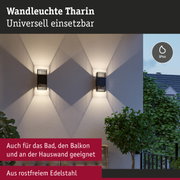 Wandleuchte Tharin aus rostfreiem Edelstahl in Schwarz mit dekorativem Lichtmuster für Außenbereiche