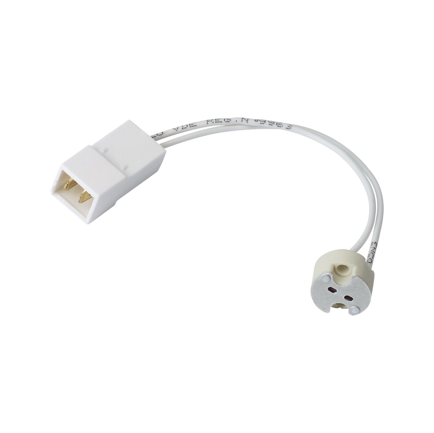 White lamp socket adapter with cable and metal contacts for LED lighting and fixture connection