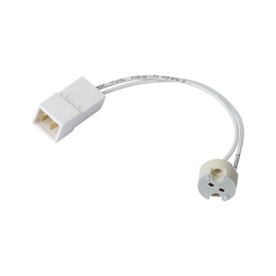 White lamp socket adapter with cable and metal contacts for LED lighting and fixture connection
