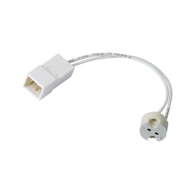 Witte lampfittingadapter met kabel en metalen contacten voor LED-verlichting en armatuuraansluiting