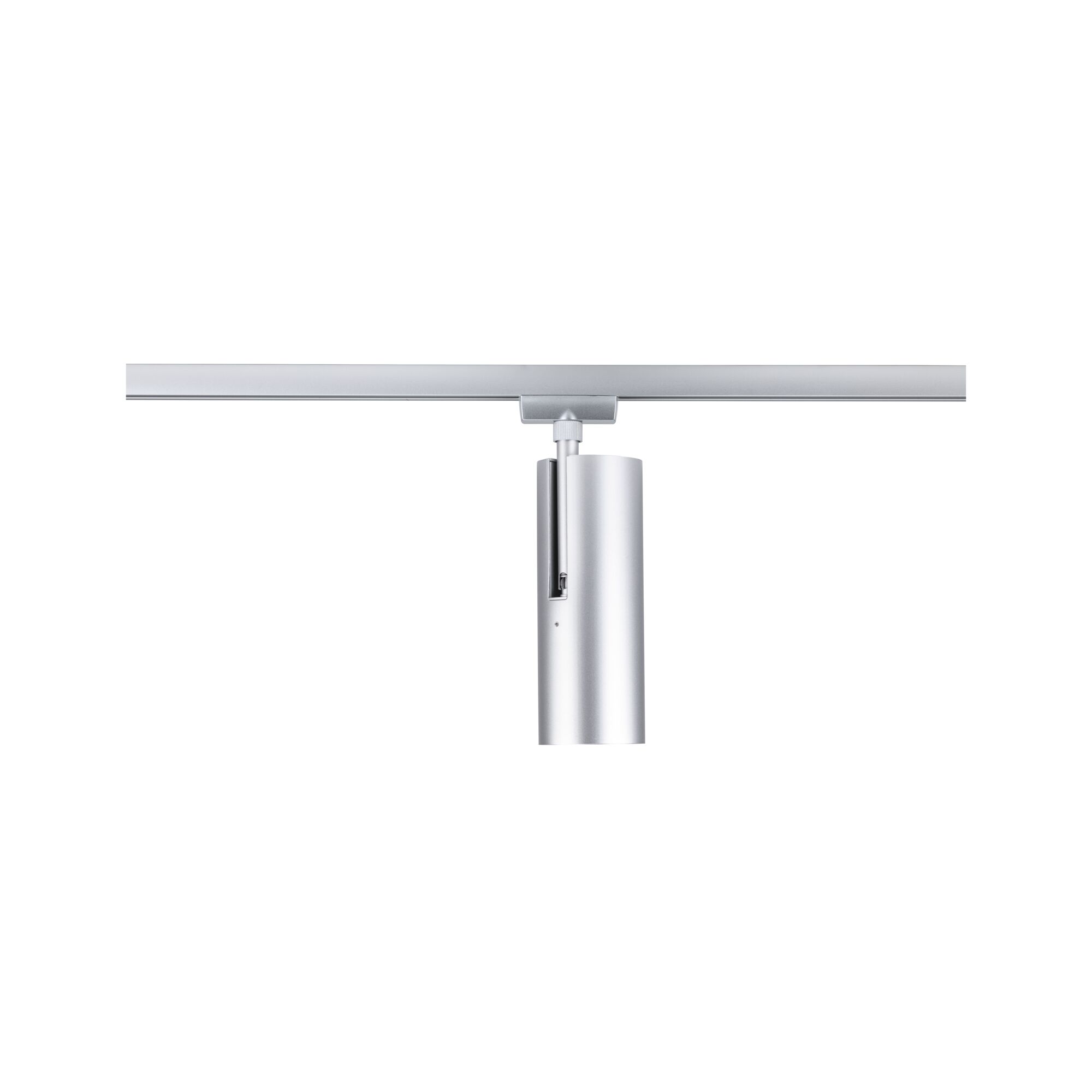Moderner silberner Aluminium-Spot an Schienensystem für flexible LED-Beleuchtung im Innenraum