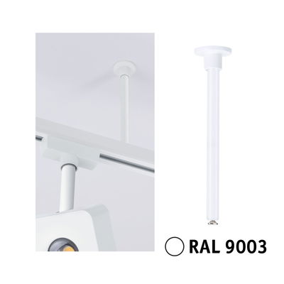 Witte metalen plafondhanger in RAL 9003 voor railsystemen voor verlichting