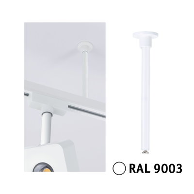 White metal ceiling pendant in RAL 9003 for track lighting systems mounting