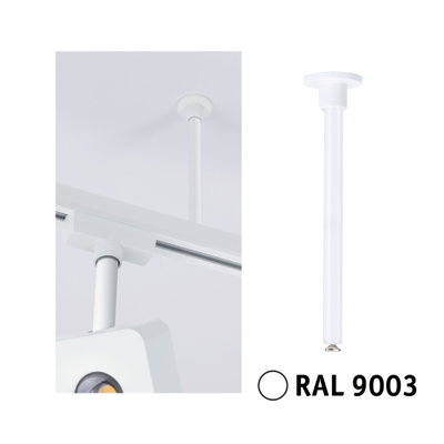 White metal ceiling pendant in RAL 9003 for track lighting systems mounting