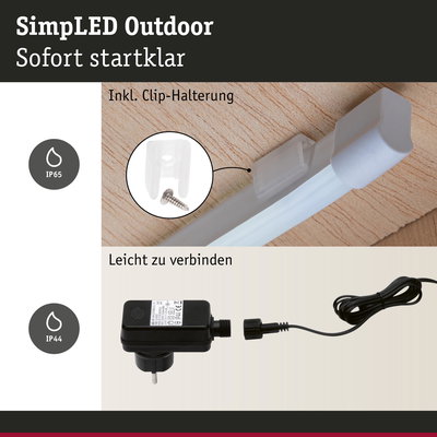 Weißes Outdoor LED-Licht mit Clip-Halterung und schwarzem IP44 Netzstecker, einfach zu verbinden