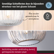 Glazen lamp met bijzondere structuur voor geweldige lichteffecten en geïntegreerde metalen plaat tegen verblinding
