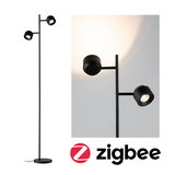 Lampadaire noir en métal avec deux spots réglables et fonction Zigbee pour éclairage intelligent