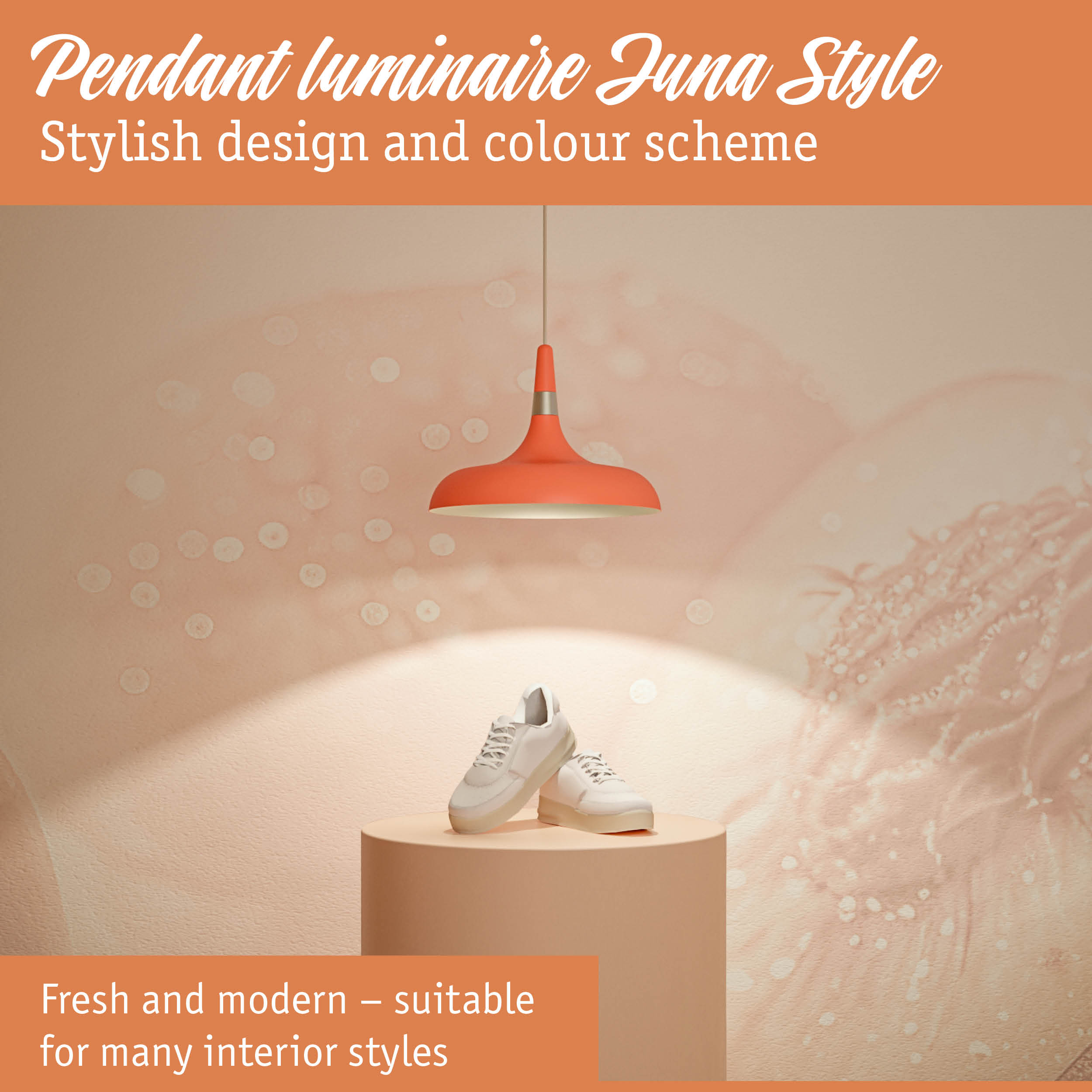 Orange Luna Style pendant luminaire with stylish design and colour scheme for modern interiors