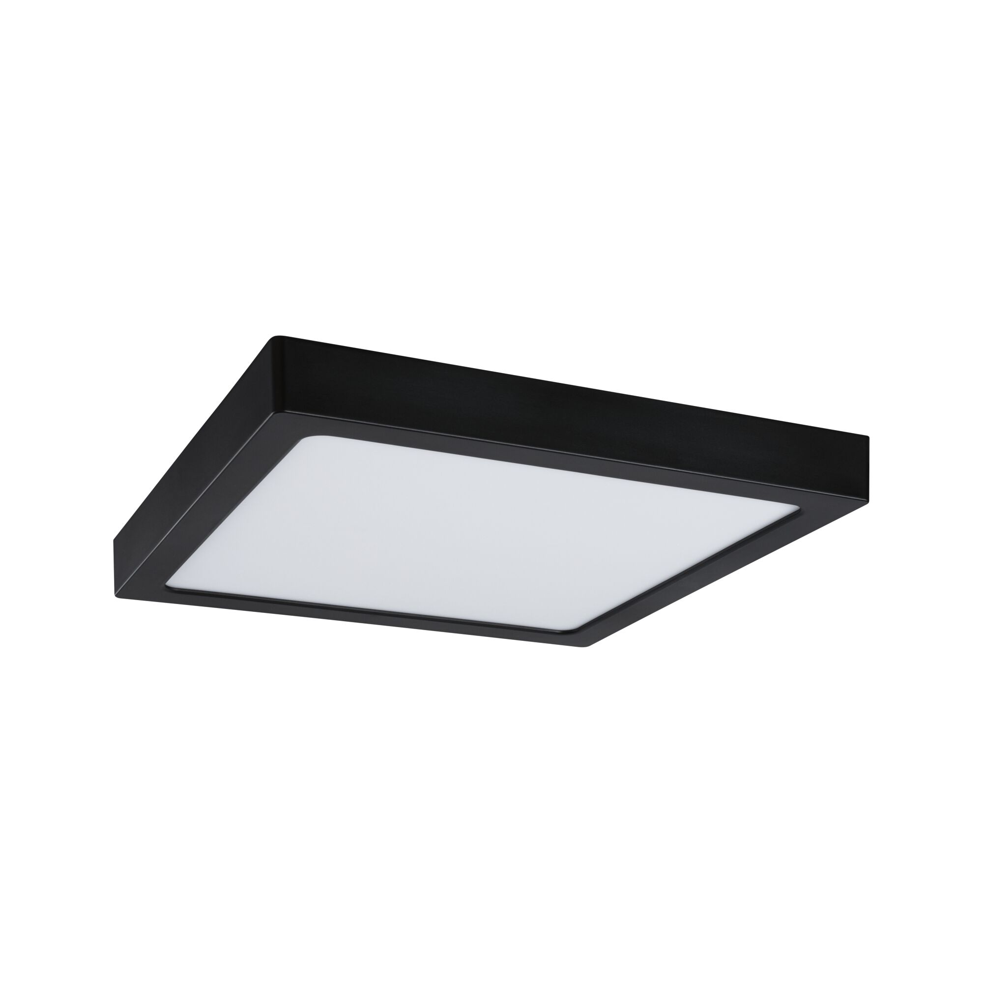 Schwarze quadratische LED-Deckenleuchte mit weißem Diffusor aus Kunststoff für moderne Raumbeleuchtung
