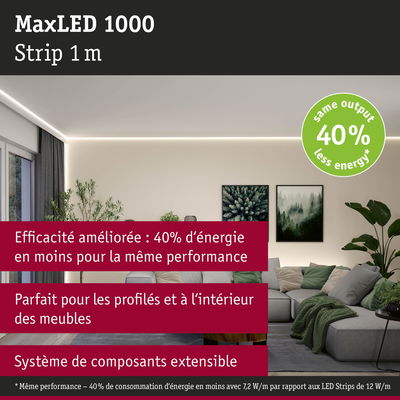 Bande LED MaxLED 1000 1 m avec 40 % d'énergie en moins pour un éclairage intérieur efficace