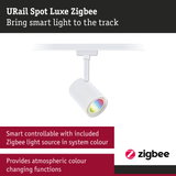 White URail Spot Luxe Zigbee LED track light with smart colour changing for rail lighting systems