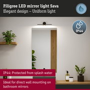 Filigree black LED mirror light Sava with IP44 splash protection for bathroom wall mounting