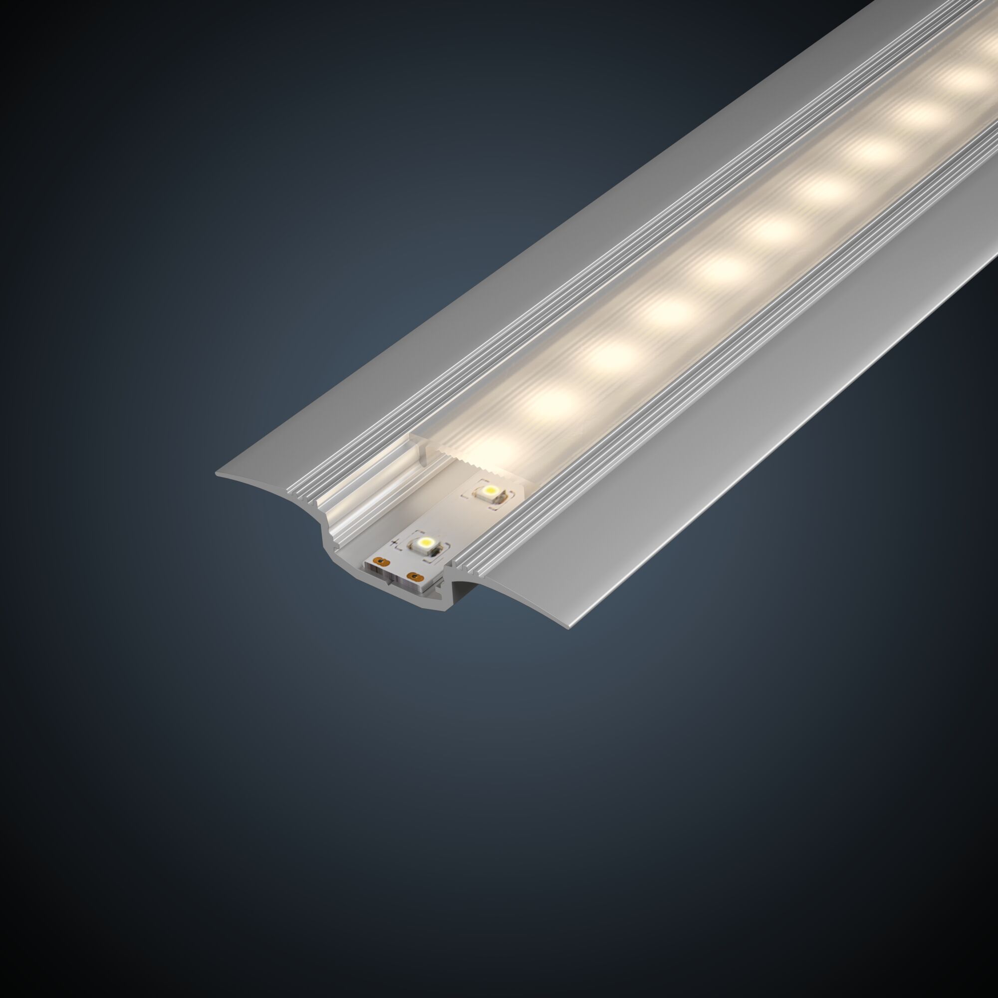 Profilé LED en aluminium argenté avec diffuseur dépoli pour bandes lumineuses modernes et éclairage indirect