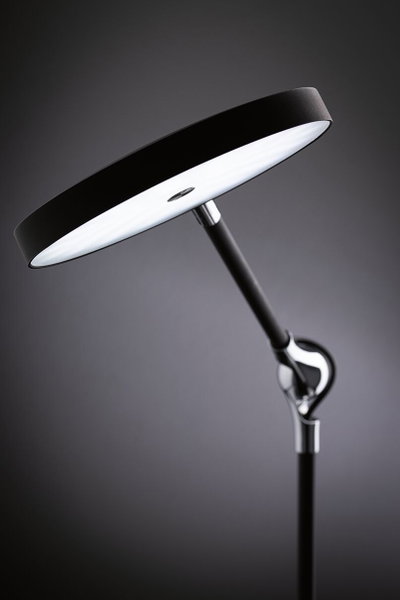 Lampadaire LED noir moderne avec tête ronde et bras réglable en métal et plastique