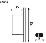 Dessin technique avec dimensions 35 mm largeur et 78 mm hauteur d’un boîtier de luminaire rond.