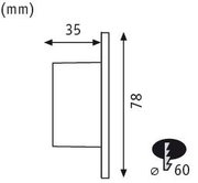 Technical drawing showing 35 mm width and 78 mm height of a round light fixture housing.