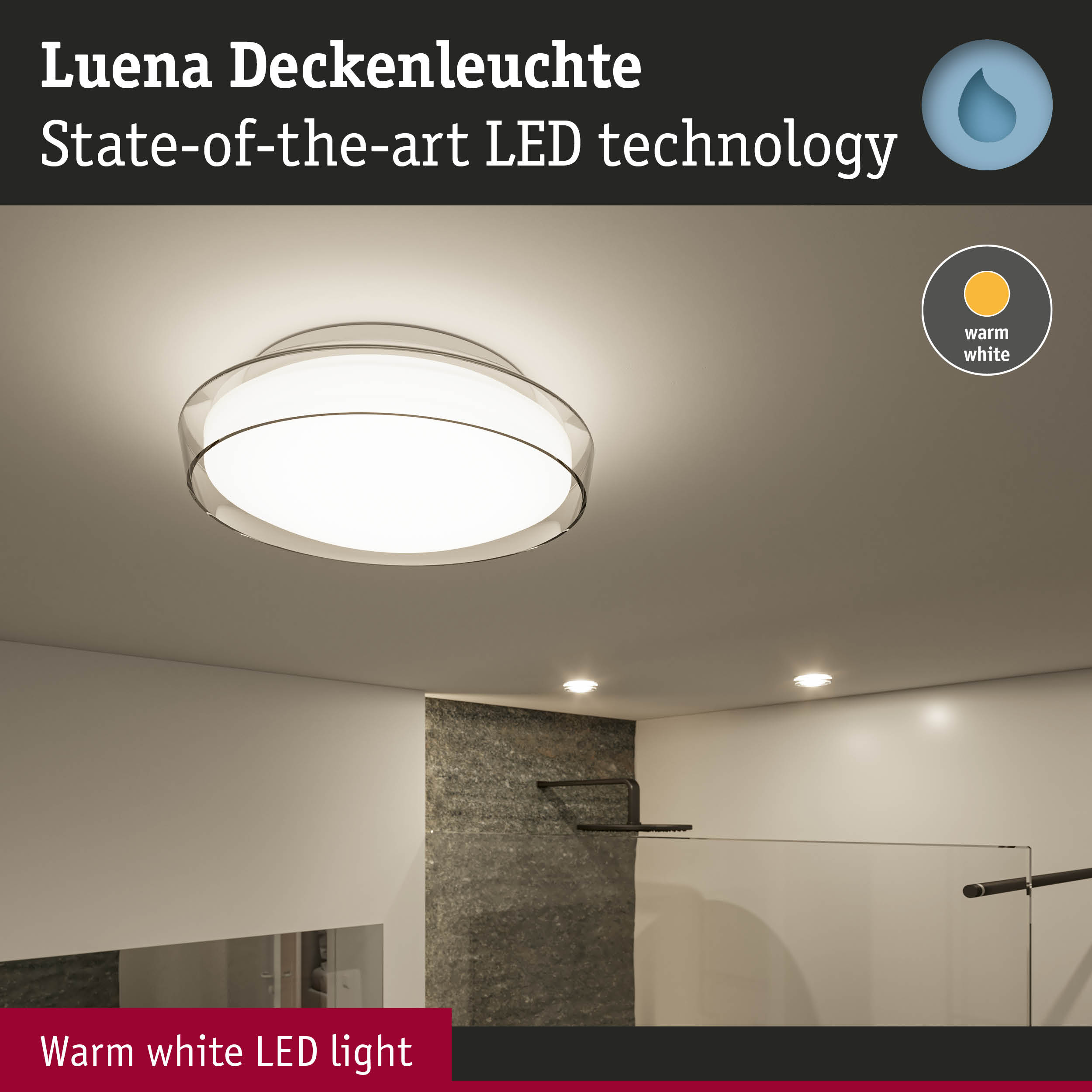 Luena ceiling light with warm white LED light and modern design for living spaces