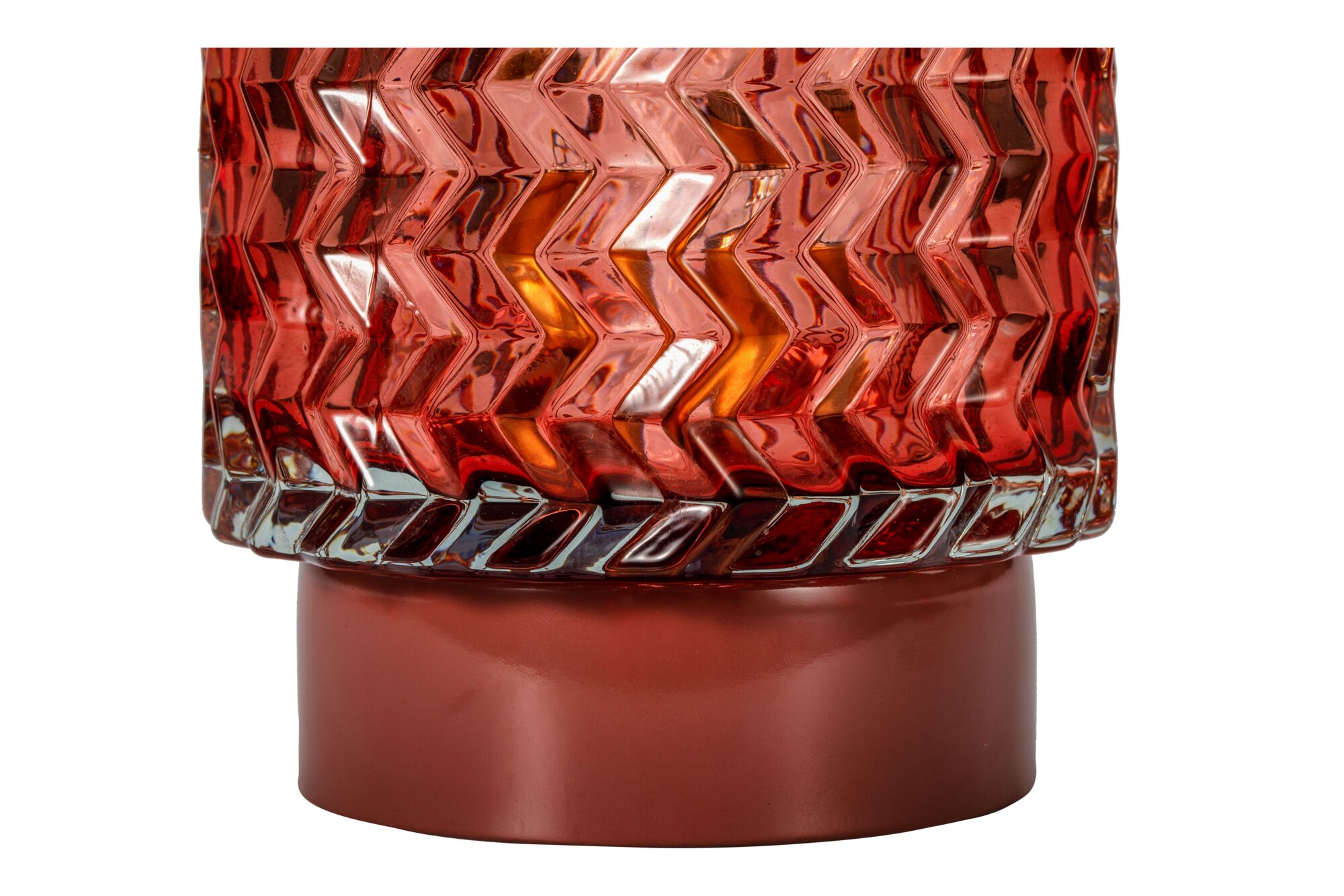 Rood glas met zigzagpatroon op rode voet, decoratief verlichtingsobject voor woonruimtes