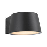 Black metal wall light with round downward illumination for modern indoor lighting solutions