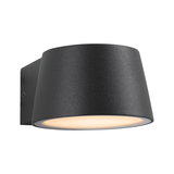Black metal wall light with round downward illumination for modern indoor lighting solutions