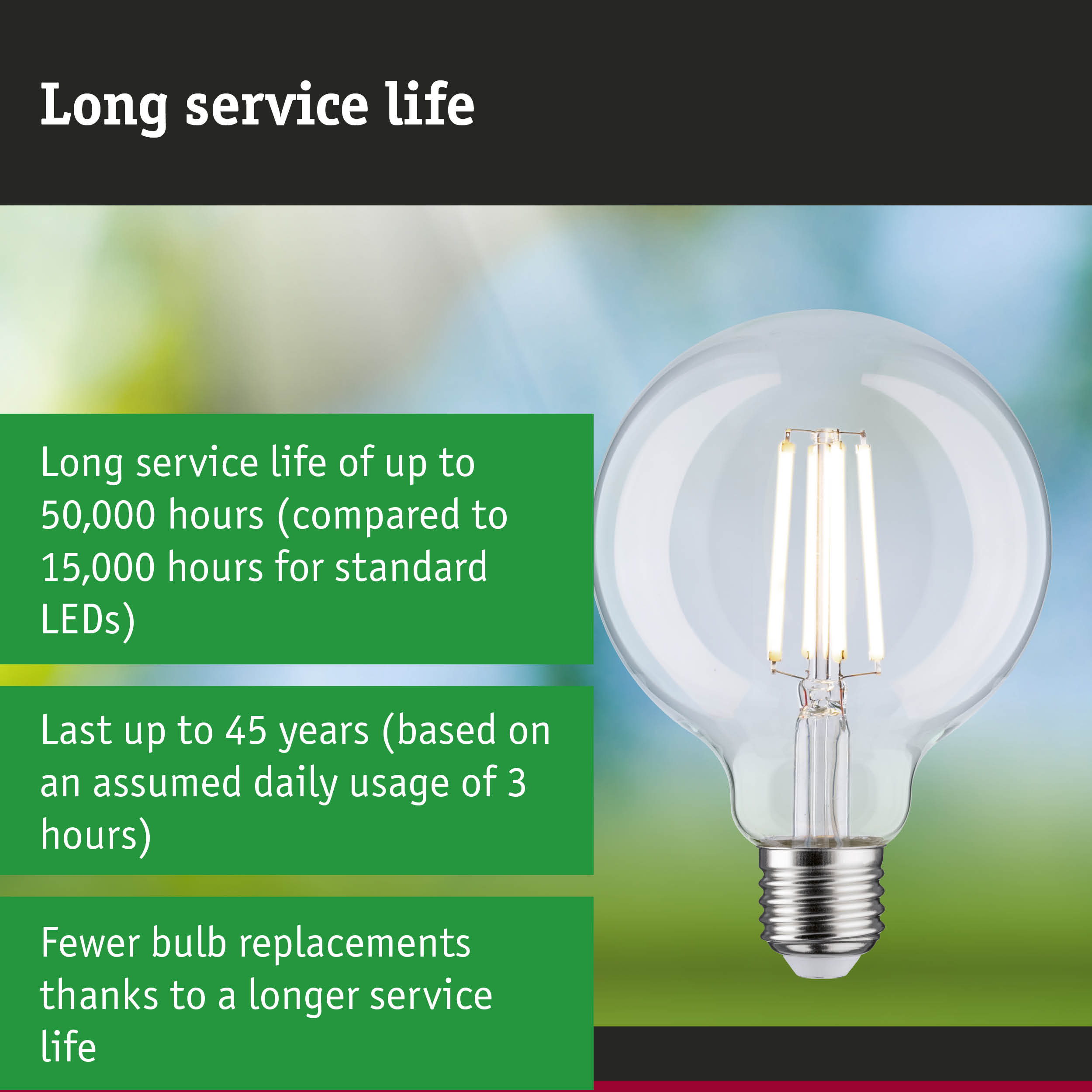LED light bulb with 3.5 times longer service life than conventional lamps, energy-saving lighting solution
