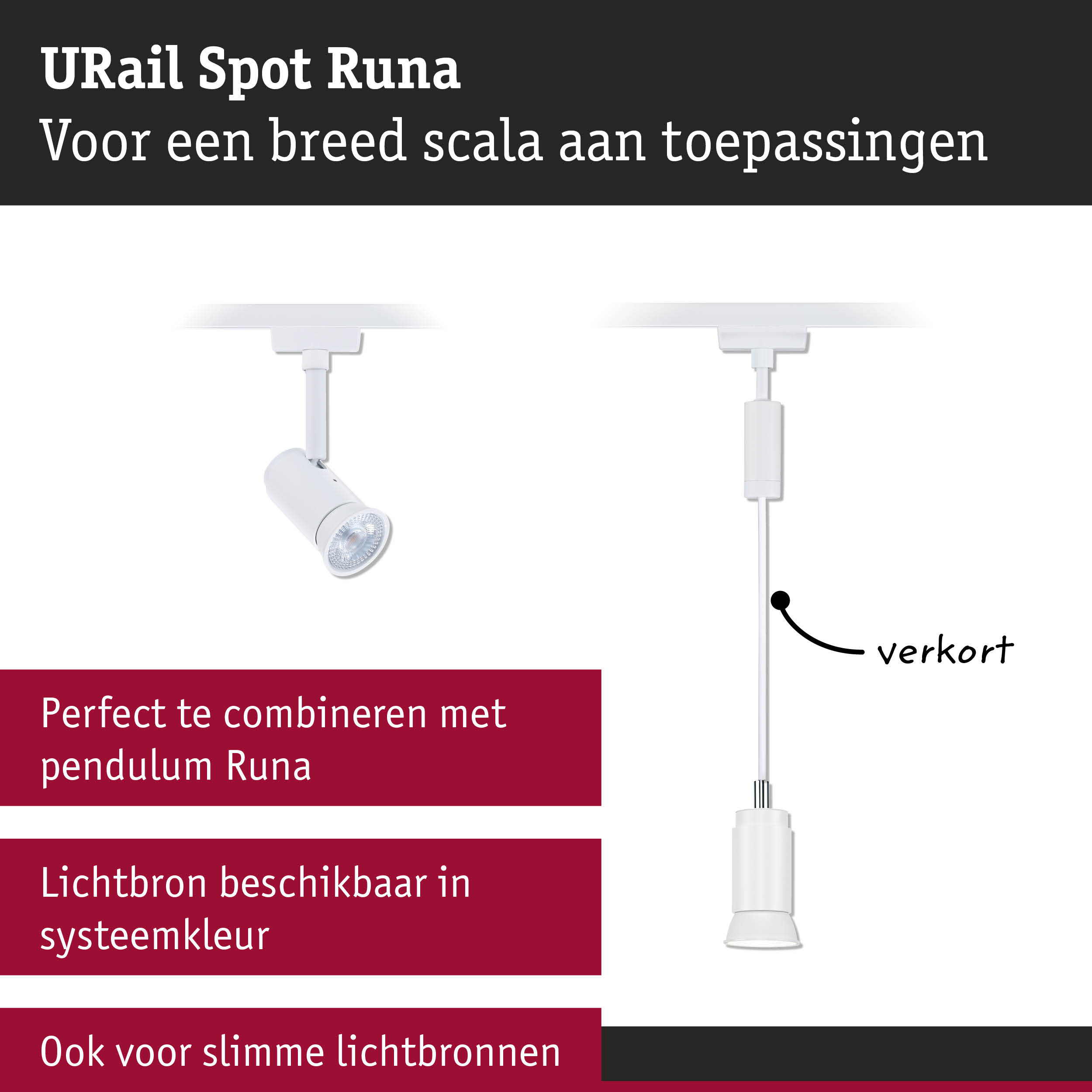 Witte URail Spot Runa LED-spot met flexibel ontwerp voor diverse verlichtingsmogelijkheden