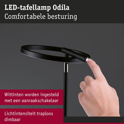 Zwarte LED-tafellamp Odila met aanraakschakelaar en traploos dimbare lichtintensiteit