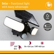 Black solar outdoor light with IP65 rating, replaceable battery and motion sensor for garden lighting