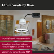 Witte LED-inbouwlamp Nova met verwisselbare LED-coin en 45 mm inbouwdiepte voor 230V aansluiting