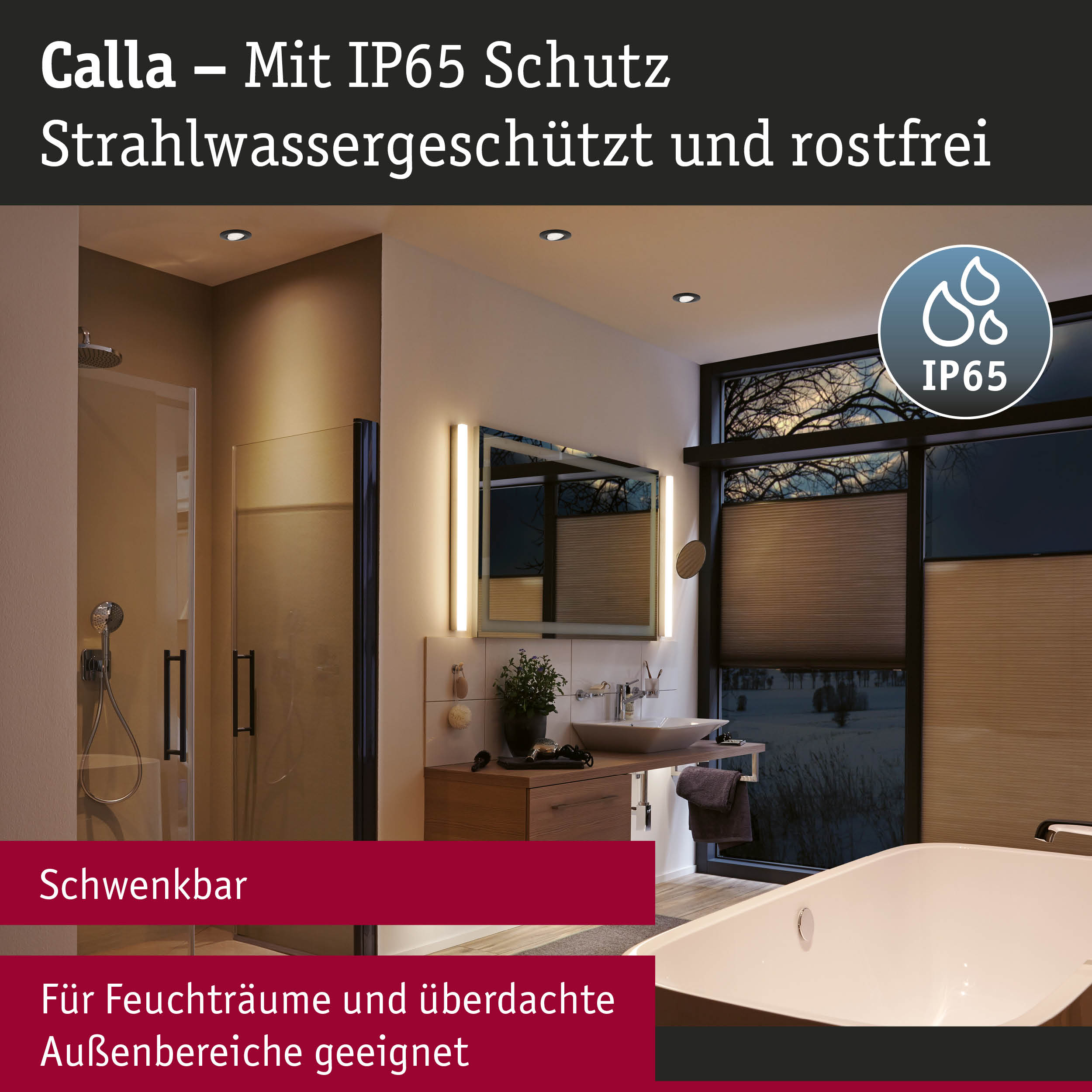 Calla IP65 geschützte, rostfreie Badezimmerbeleuchtung mit schwenkbaren Leuchten für Feuchträume