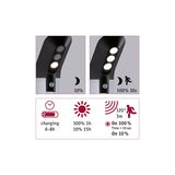 Schwarze LED-Außenleuchte mit Bewegungsmelder, 120° Erfassungswinkel, 3m Reichweite, 6-8h Ladezeit
