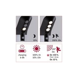 Schwarze LED-Außenleuchte mit Bewegungsmelder, 120° Erfassungswinkel, 3m Reichweite, 6-8h Ladezeit