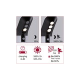 Black LED outdoor light with motion sensor, 120° detection angle, 3m range, 6-8h charging time