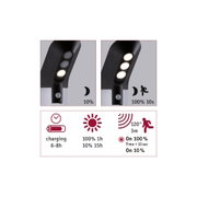 Schwarze LED-Außenleuchte mit Bewegungsmelder, 120° Erfassungswinkel, 3m Reichweite, 6-8h Ladezeit