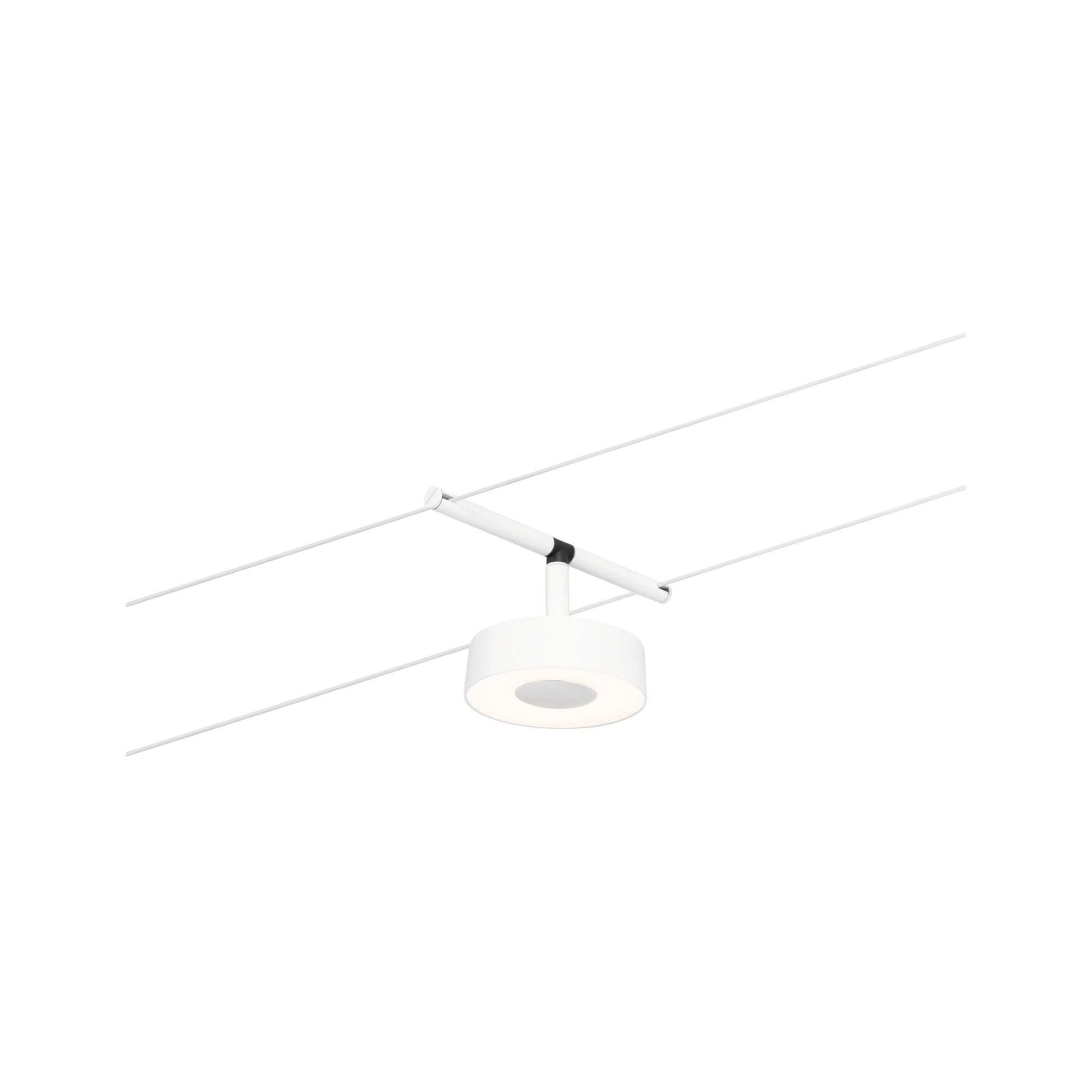 Modern white metal LED cable spotlight with round light head for flexible lighting solutions