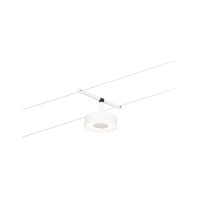 Moderner weißer LED-Seilstrahler aus Metall mit rundem Leuchtkopf für flexible Beleuchtung