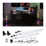 RGB LED light bars with remote and accessories for ambient gaming and PC lighting setup.