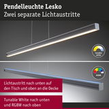 Pendelleuchte Lesko in Grau mit zwei Lichtaustritten, Tunable White unten und RGBW oben für flexible Beleuchtung